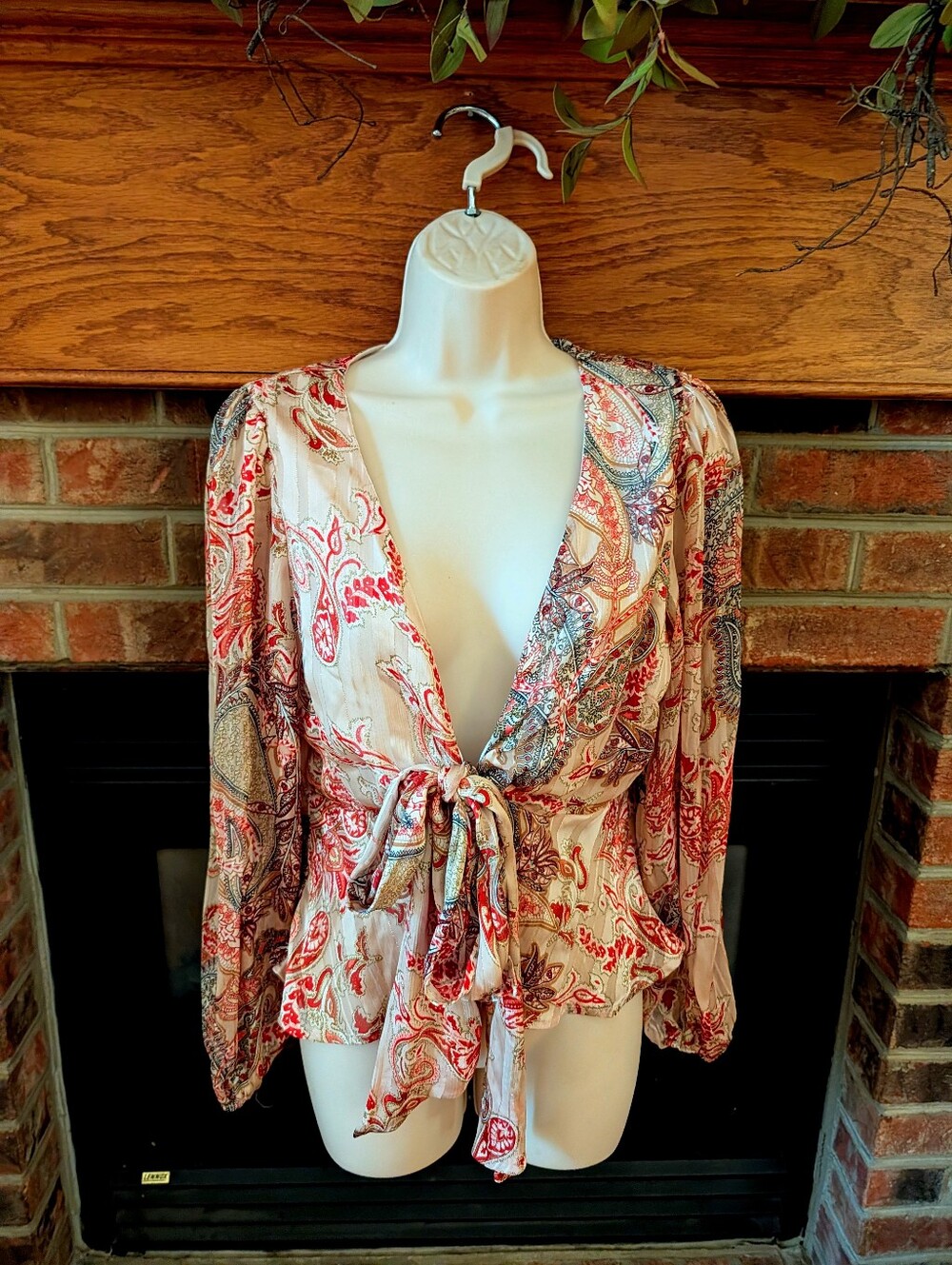 Fashion Nova Tie Front Paisley Blouse Size Large
